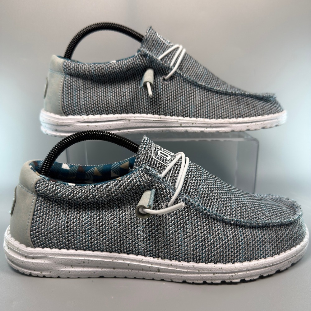 Hey Dude Wally Sox Mens 9 Slip On Sneakers Ice Grey Blue Lace Up Comfort Shoe